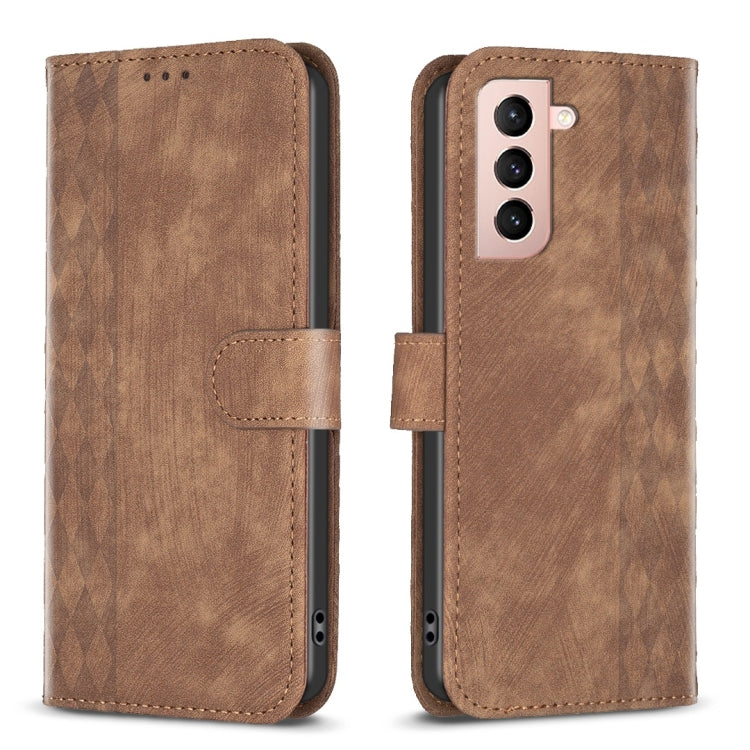 For Samsung Galaxy S21 5G Plaid Embossed Leather Phone Case(Brown) - free shipping - PMC TechLife - Order now!