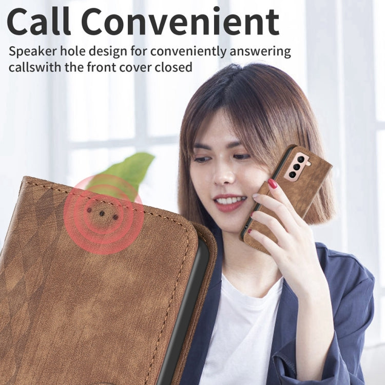 For Samsung Galaxy S21 5G Plaid Embossed Leather Phone Case(Brown) - free shipping - PMC TechLife - Order now!