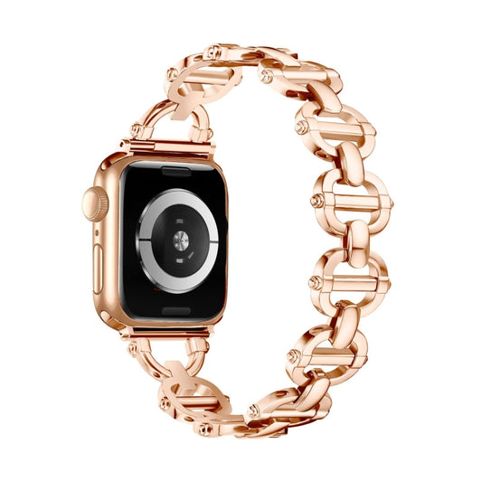 Ladder Buckle Metal Watch Band For Apple Watch 8 41mm(Rose Gold) - Watch Bands by PMC Jewellery | Online Shopping South Africa | PMC Jewellery