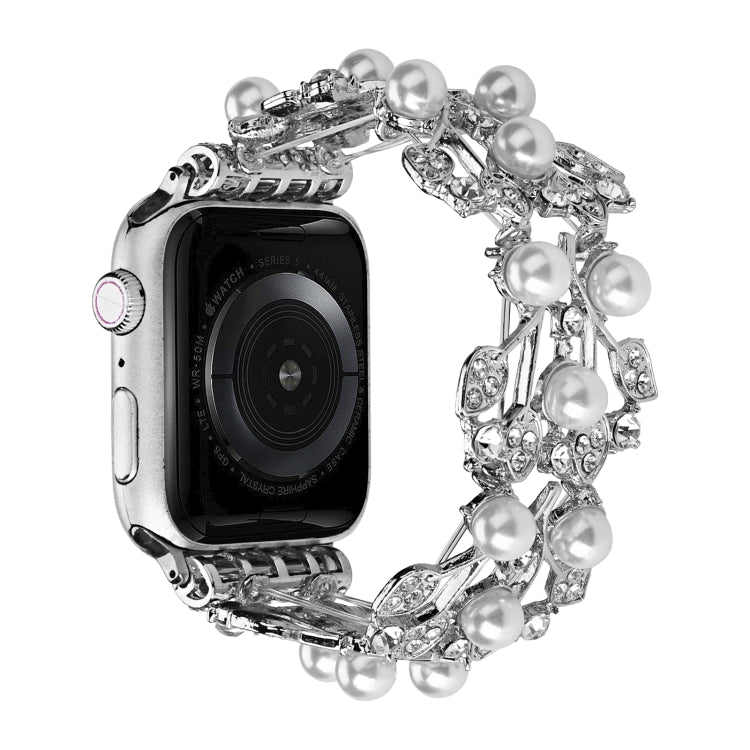Four-leaf Bead Metal Watch Band For Apple Watch 6 44mm(Silver) - Watch Bands by PMC TechLife | Online Shopping South Africa | PMC TechLife
