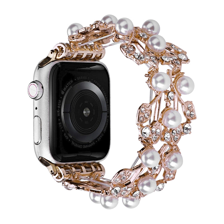 Four-leaf Bead Metal Watch Band For Apple Watch 5 44mm(Rose Gold) - Watch Bands by PMC TechLife | Online Shopping South Africa | PMC TechLife