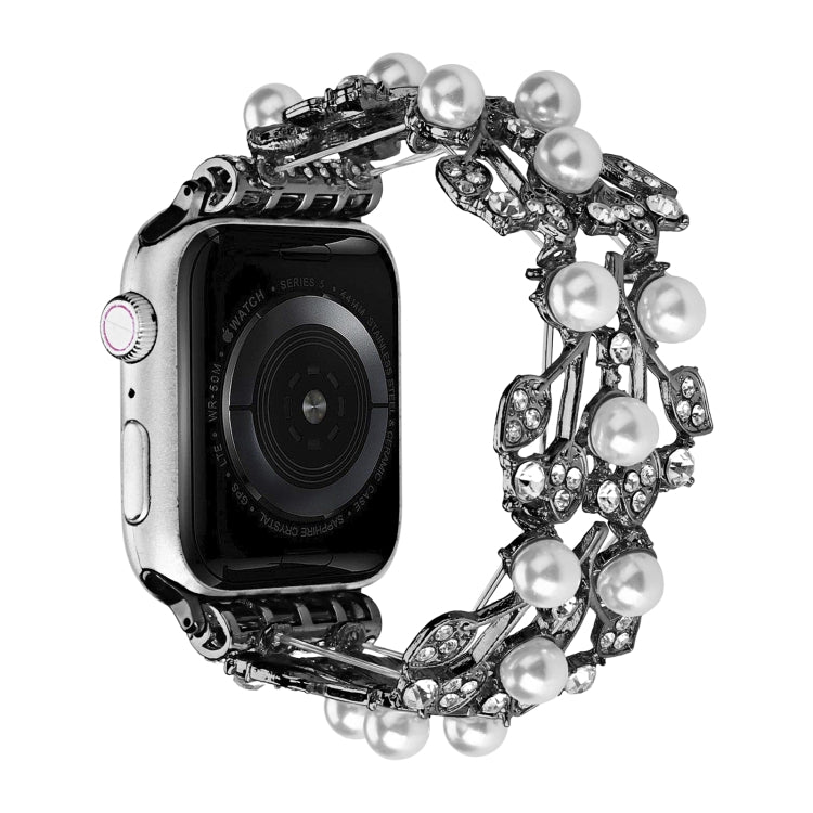 Four-leaf Bead Metal Watch Band For Apple Watch 5 44mm(Black) - Watch Bands by PMC TechLife | Online Shopping South Africa | PMC TechLife