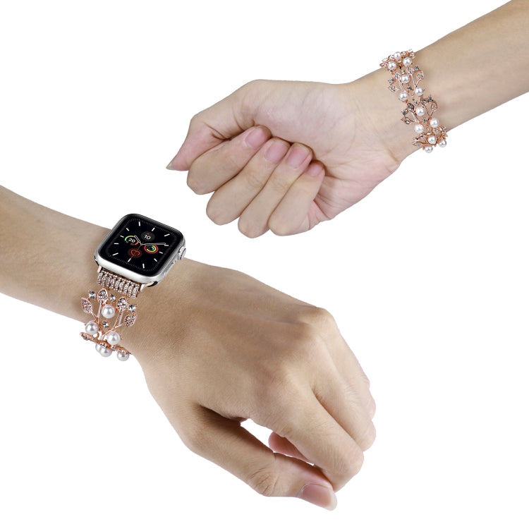 Four-leaf Bead Metal Watch Band For Apple Watch 3 38mm(Rose Gold) - Watch Bands by PMC TechLife | Online Shopping South Africa | PMC TechLife