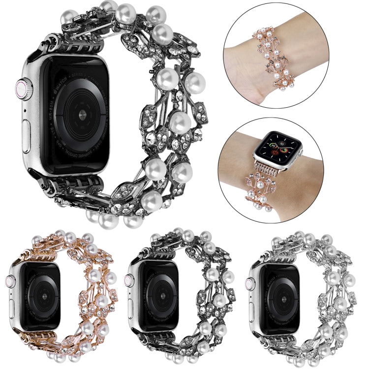 Four-leaf Bead Metal Watch Band For Apple Watch 8 41mm(Black) - Watch Bands by PMC TechLife | Online Shopping South Africa | PMC TechLife