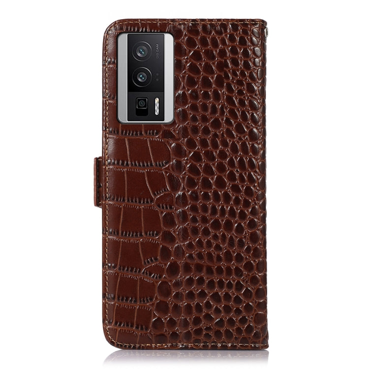 For Xiaomi Redmi K60 / K60 Pro 5G / Poco F5 Pro Crocodile Top Layer Cowhide Leather Phone Case(Brown) - Xiaomi Cases by PMC TechLife | Online Shopping South Africa | PMC TechLife