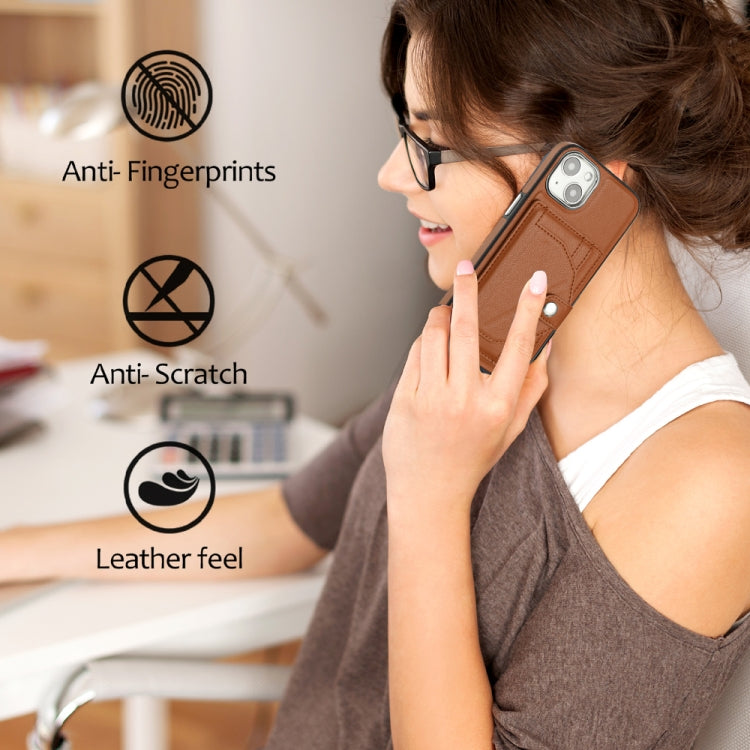 For iPhone 13 Shockproof Leather Phone Case with Card Holder(Brown) - iPhone 13 Cases by PMC Jewellery | Online Shopping South Africa | PMC Jewellery