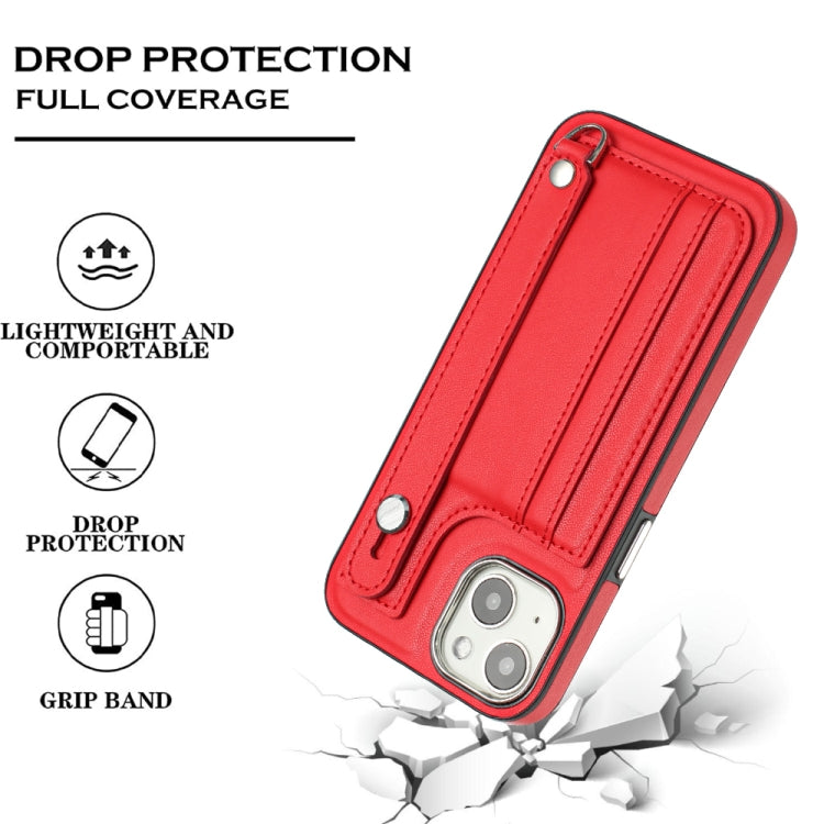 For iPhone 13 Shockproof Leather Phone Case with Wrist Strap(Red) - free shipping - PMC TechLife - Order now!