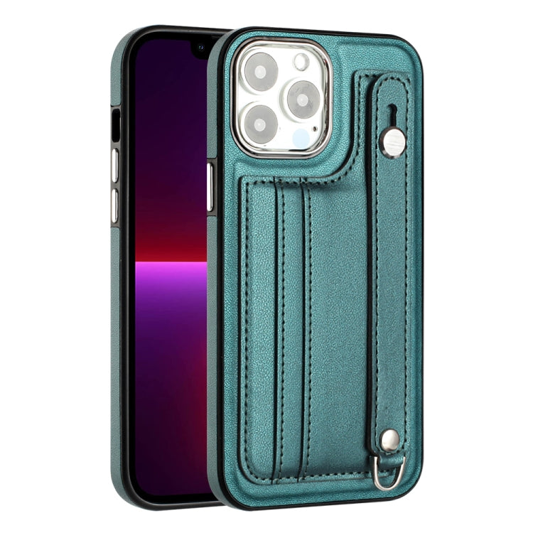 For iPhone 13 Pro Max Shockproof Leather Phone Case with Wrist Strap(Green) - free shipping - PMC TechLife - Order now!