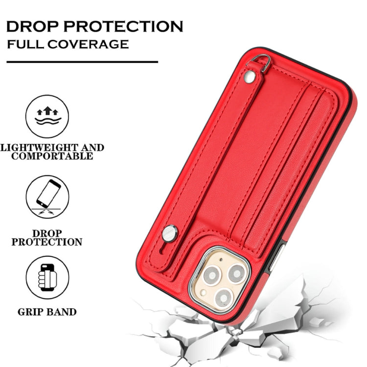 For iPhone 11 Pro Shockproof Leather Phone Case with Wrist Strap(Red) - iPhone 11 Pro Cases by PMC Jewellery | Online Shopping South Africa | PMC Jewellery