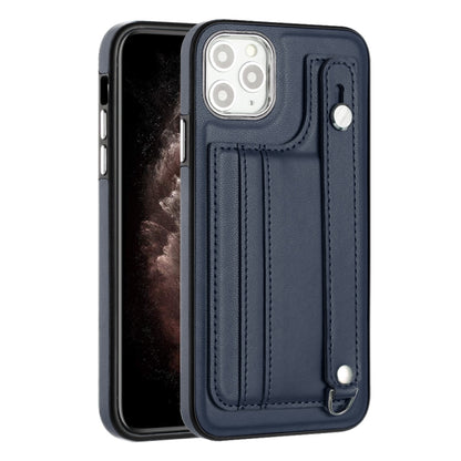 For iPhone 11 Pro Max Shockproof Leather Phone Case with Wrist Strap(Blue) - iPhone 11 Pro Max Cases by PMC Jewellery | Online Shopping South Africa | PMC Jewellery