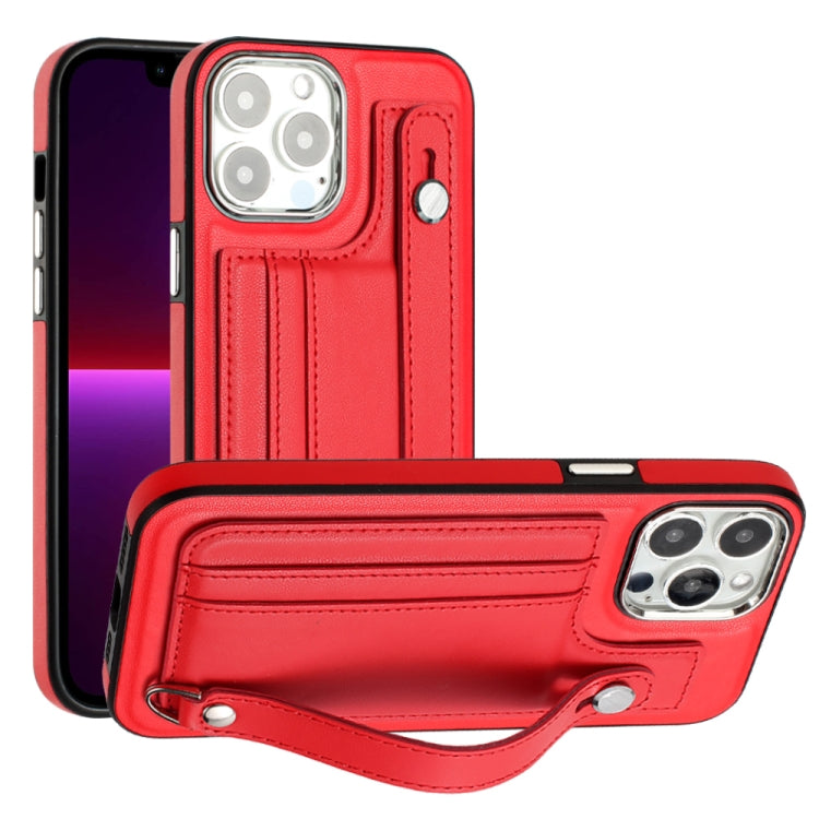 For iPhone 15 Pro Max Shockproof Leather Phone Case with Wrist Strap(Red) - free shipping - PMC TechLife - Order now!