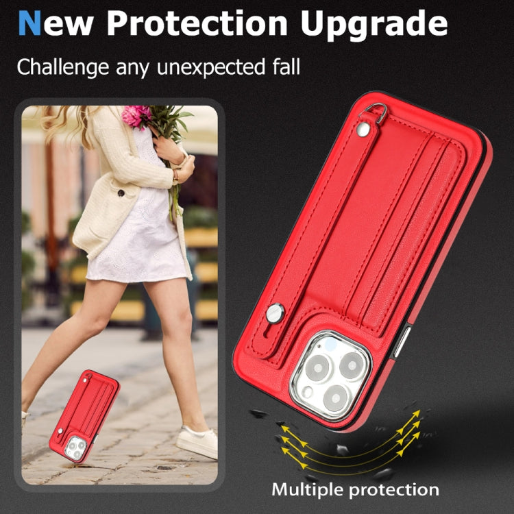 For iPhone 15 Pro Max Shockproof Leather Phone Case with Wrist Strap(Red) - free shipping - PMC TechLife - Order now!