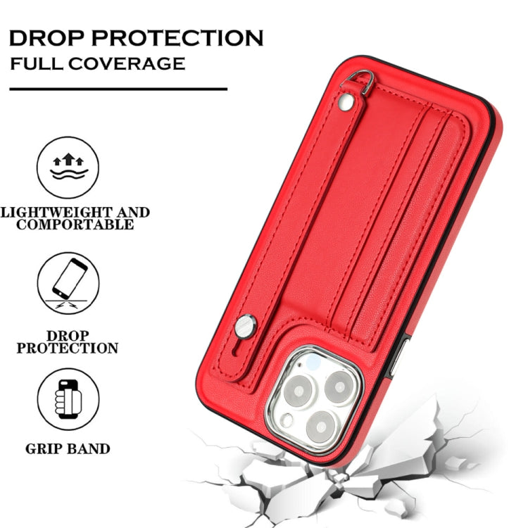 For iPhone 15 Pro Max Shockproof Leather Phone Case with Wrist Strap(Red) - free shipping - PMC TechLife - Order now!