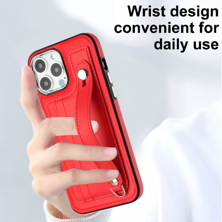 For iPhone 15 Pro Max Shockproof Leather Phone Case with Wrist Strap(Red) - free shipping - PMC TechLife - Order now!