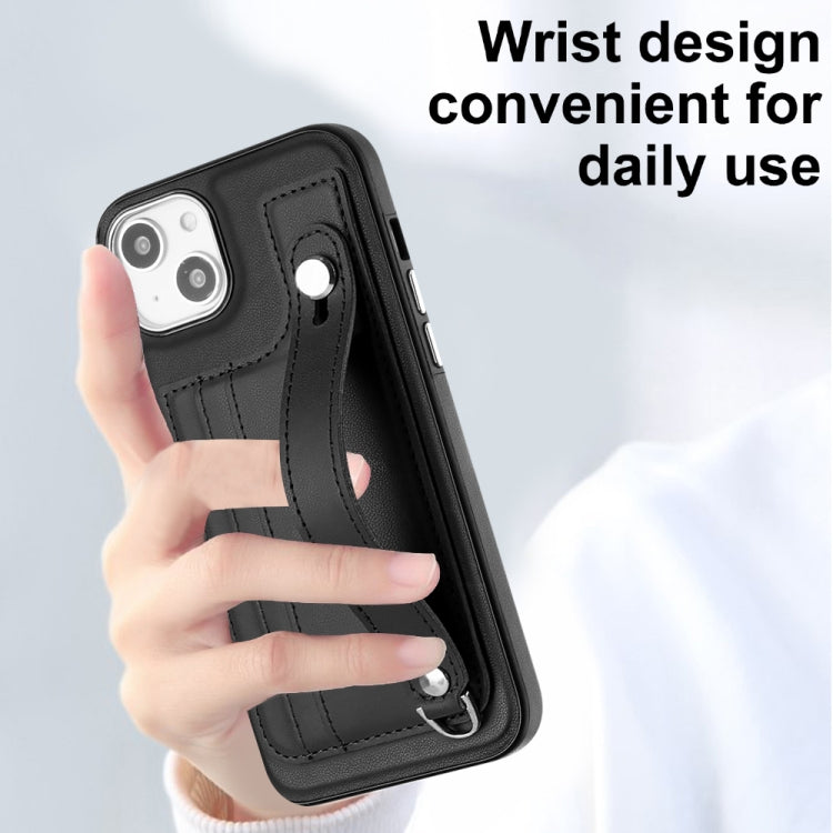 For iPhone 15 Shockproof Leather Phone Case with Wrist Strap(Black) - free shipping - PMC TechLife - Order now!