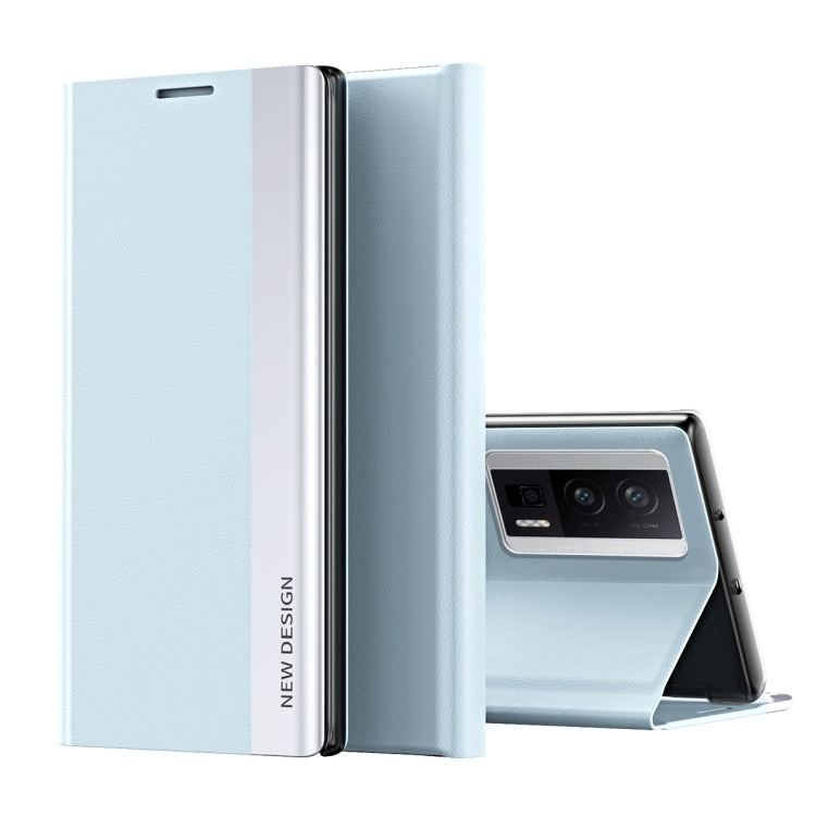 For Xiaomi Poco F5 Pro Side Side Electroplated Magnetic Leather Phone Case(Light Blue) - free shipping - PMC TechLife - Order now!