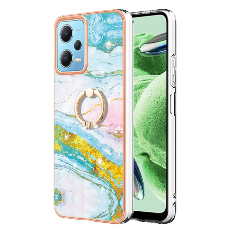 For Xiaomi Redmi Note 12 5G Global/Poco X5 5G Electroplating Marble IMD TPU Phone Case with Ring Holder(Green 004) - free shipping - PMC TechLife - Order now!