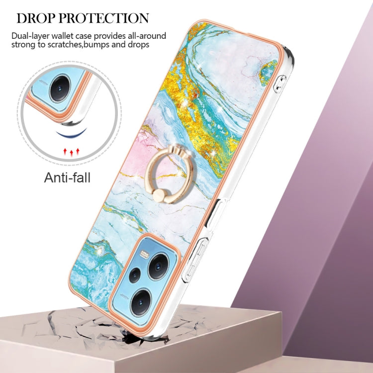 For Xiaomi Redmi Note 12 5G Global/Poco X5 5G Electroplating Marble IMD TPU Phone Case with Ring Holder(Green 004) - free shipping - PMC TechLife - Order now!