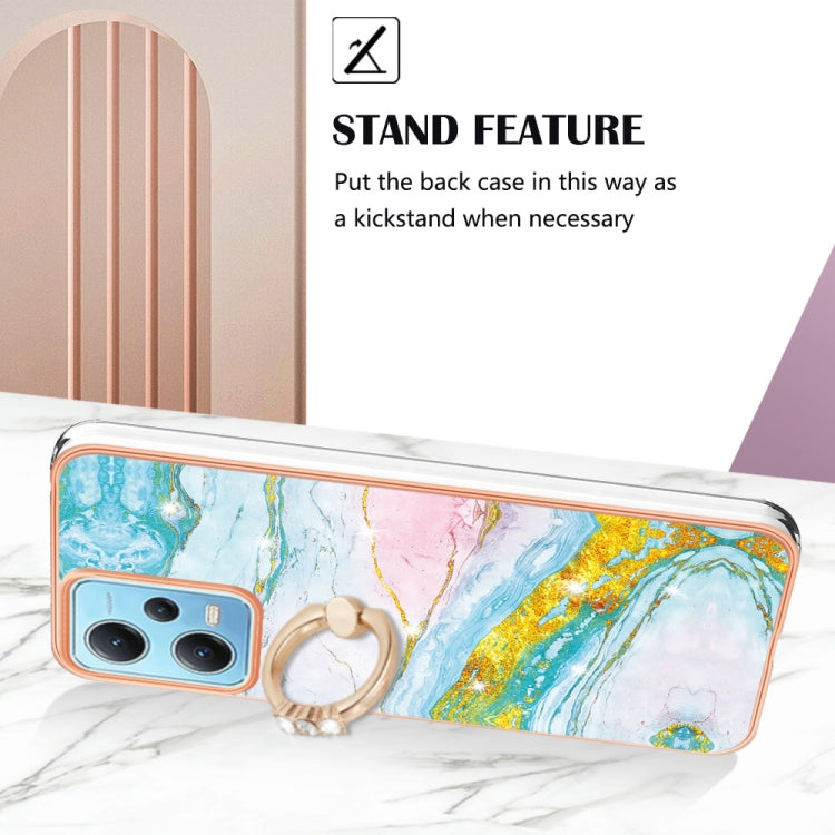 For Xiaomi Redmi Note 12 5G Global/Poco X5 5G Electroplating Marble IMD TPU Phone Case with Ring Holder(Green 004) - free shipping - PMC TechLife - Order now!
