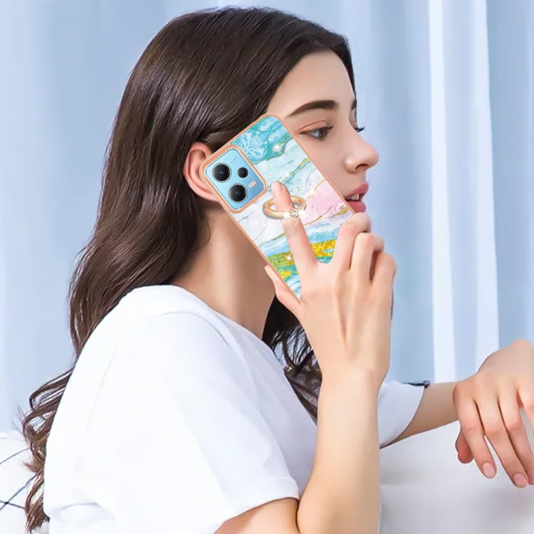 For Xiaomi Redmi Note 12 5G Global/Poco X5 5G Electroplating Marble IMD TPU Phone Case with Ring Holder(Green 004) - free shipping - PMC TechLife - Order now!
