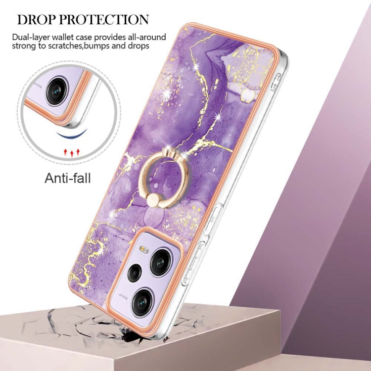 For Xiaomi Redmi Note 12 Pro 5G Global Electroplating Marble IMD TPU Phone Case with Ring Holder(Purple 002) - free shipping - PMC TechLife - Order now!