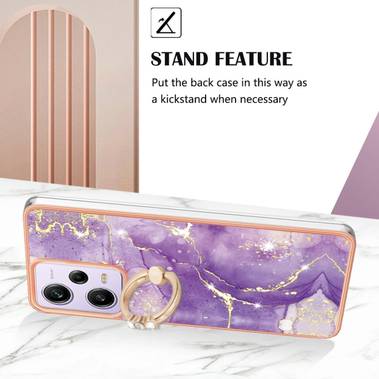 For Xiaomi Redmi Note 12 Pro 5G Global Electroplating Marble IMD TPU Phone Case with Ring Holder(Purple 002) - free shipping - PMC TechLife - Order now!