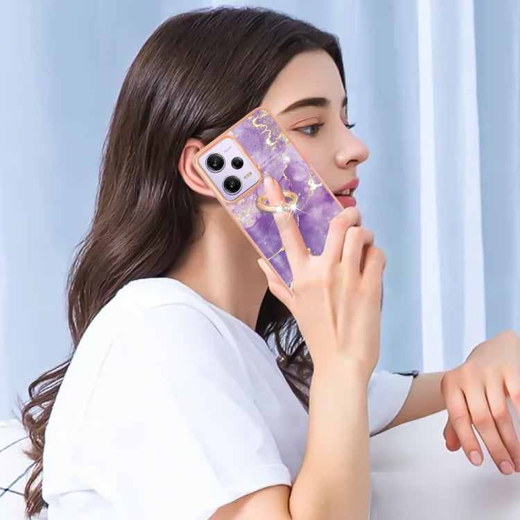 For Xiaomi Redmi Note 12 Pro 5G Global Electroplating Marble IMD TPU Phone Case with Ring Holder(Purple 002) - free shipping - PMC TechLife - Order now!