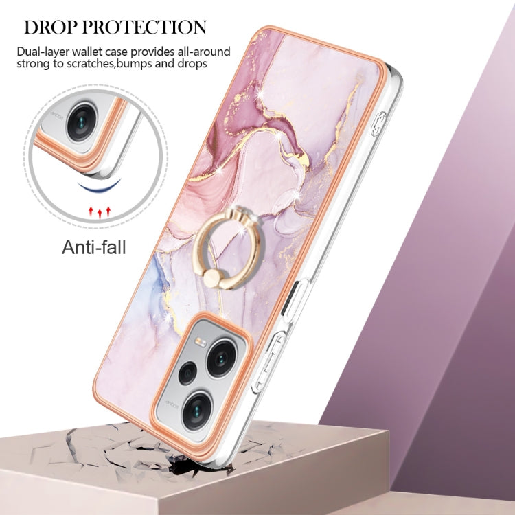 For Xiaomi Redmi Note 12 Pro+ Global Electroplating Marble IMD TPU Phone Case with Ring Holder(Rose Gold 005) - free shipping - PMC TechLife - Order now!
