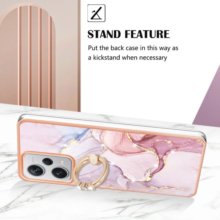 For Xiaomi Redmi Note 12 Pro+ Global Electroplating Marble IMD TPU Phone Case with Ring Holder(Rose Gold 005) - free shipping - PMC TechLife - Order now!