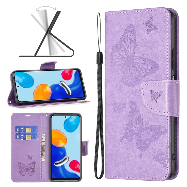 For Xiaomi Redmi Note 12S 4G / Note 11 Two Butterflies Embossing Leather Phone Case(Purple) - Xiaomi Cases by PMC Jewellery | Online Shopping South Africa | PMC Jewellery