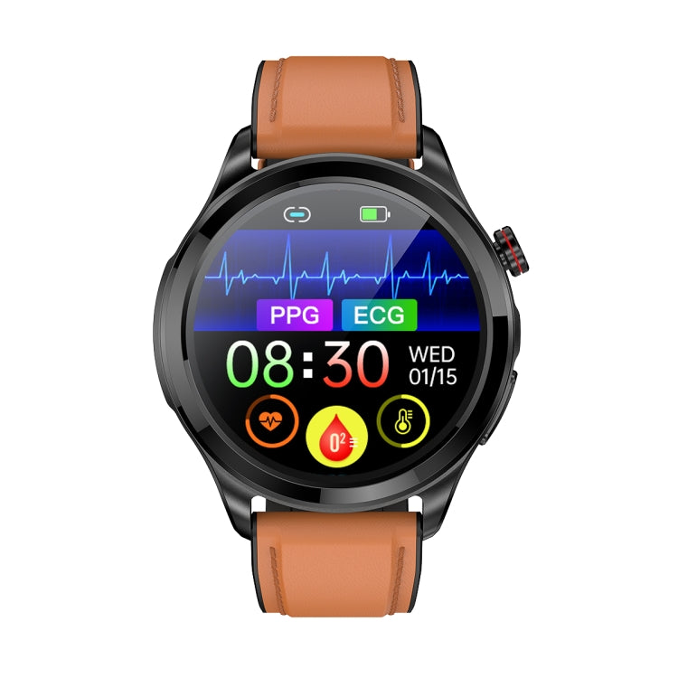 TK22 1.39 inch IP67 Waterproof Leather Band Smart Watch Supports ECG / Non-invasive Blood Sugar(Brown) - Smart Watches by PMC Jewellery | Online Shopping South Africa | PMC Jewellery