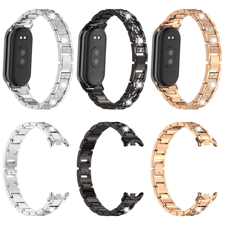 For Xiaomi Mi Band 8 Three-beads Full Diamond Metal Watch Band(Silver) - Watch Bands by PMC TechLife | Online Shopping South Africa | PMC TechLife