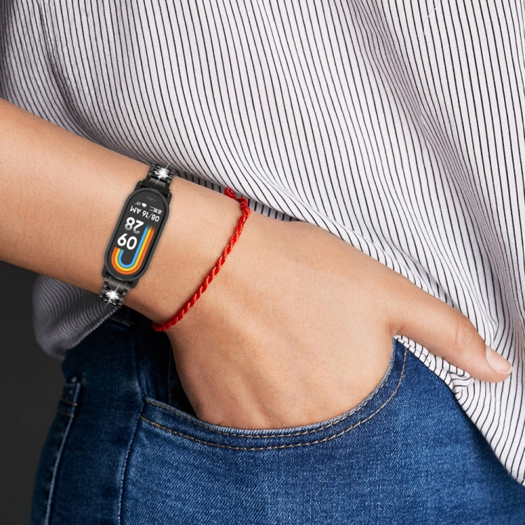 For Xiaomi Mi Band 8 Three-beads Full Diamond Metal Watch Band(Black) - Watch Bands by PMC TechLife | Online Shopping South Africa | PMC TechLife