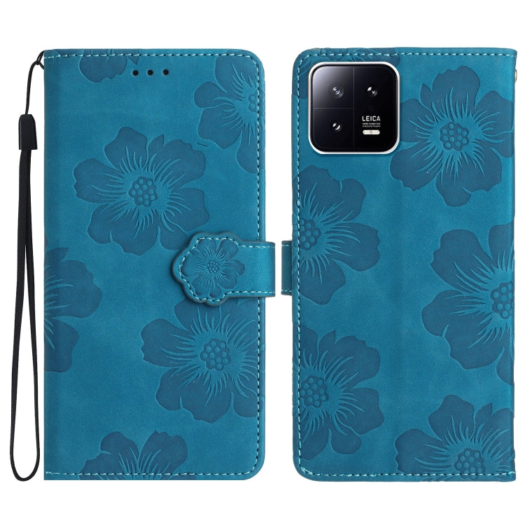 For Xiaomi 13 Flower Embossing Pattern Leather Phone Case(Blue) - free shipping - PMC TechLife - Order now!