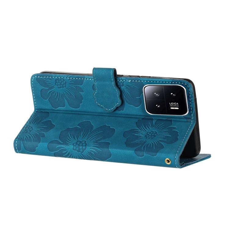 For Xiaomi 13 Flower Embossing Pattern Leather Phone Case(Blue) - free shipping - PMC TechLife - Order now!