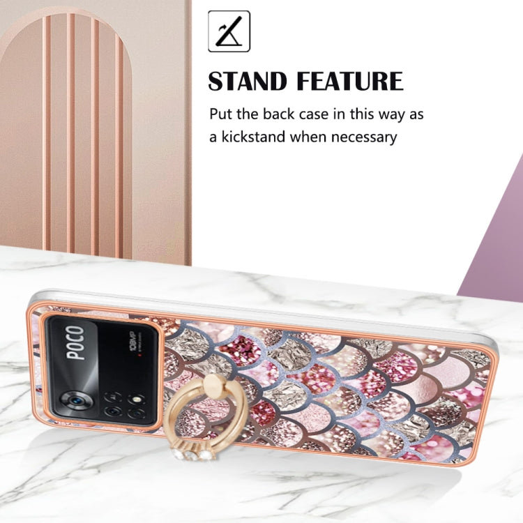 For Xiaomi Poco X4 Pro 5G Electroplating IMD TPU Phone Case with Ring(Pink Scales) - free shipping - PMC TechLife - Order now!