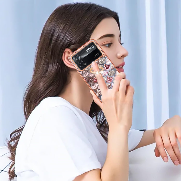 For Xiaomi Poco X4 Pro 5G Electroplating IMD TPU Phone Case with Ring(Pink Scales) - free shipping - PMC TechLife - Order now!