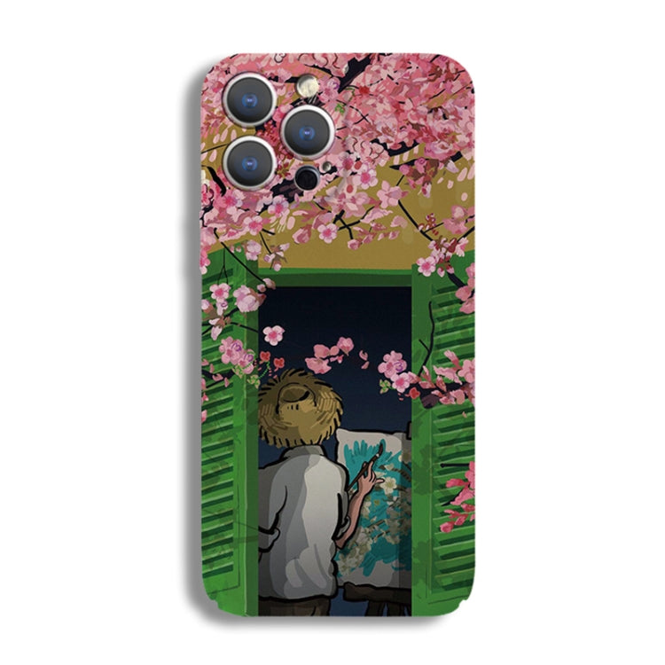 For iPhone 14 Pro Precise Hole Oil Painting Pattern PC Phone Case(Peach Blossom) - iPhone 14 Pro Cases by PMC TechLife | Online Shopping South Africa | PMC TechLife