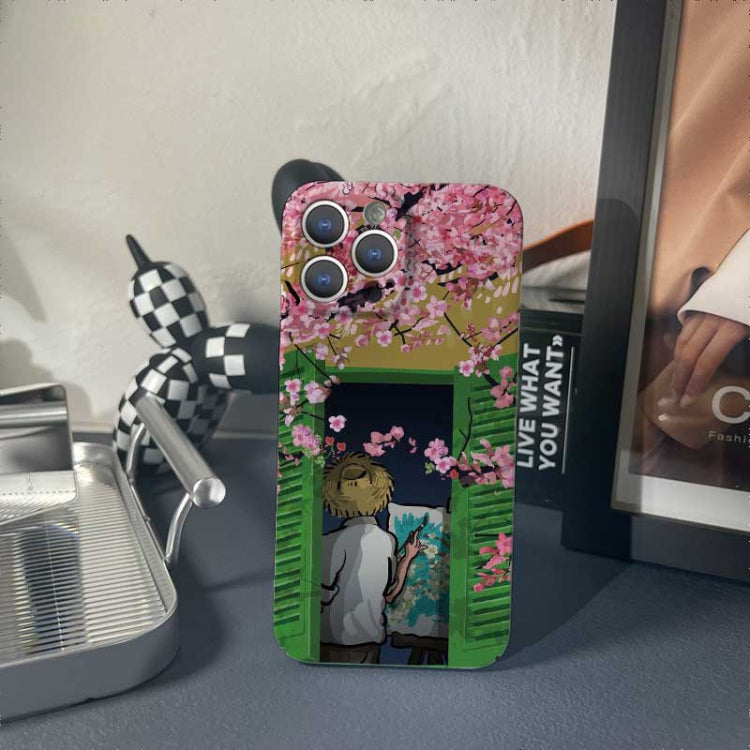 For iPhone 14 Pro Precise Hole Oil Painting Pattern PC Phone Case(Peach Blossom) - iPhone 14 Pro Cases by PMC TechLife | Online Shopping South Africa | PMC TechLife
