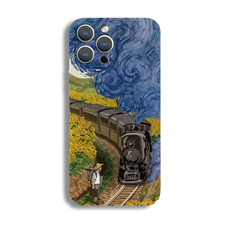 For iPhone 12 Pro Precise Hole Oil Painting Pattern PC Phone Case(Train) - iPhone 12 / 12 Pro Cases by PMC Jewellery | Online Shopping South Africa | PMC Jewellery