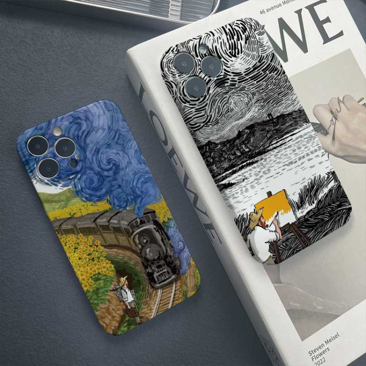 For iPhone 12 Pro Precise Hole Oil Painting Pattern PC Phone Case(Train) - iPhone 12 / 12 Pro Cases by PMC Jewellery | Online Shopping South Africa | PMC Jewellery