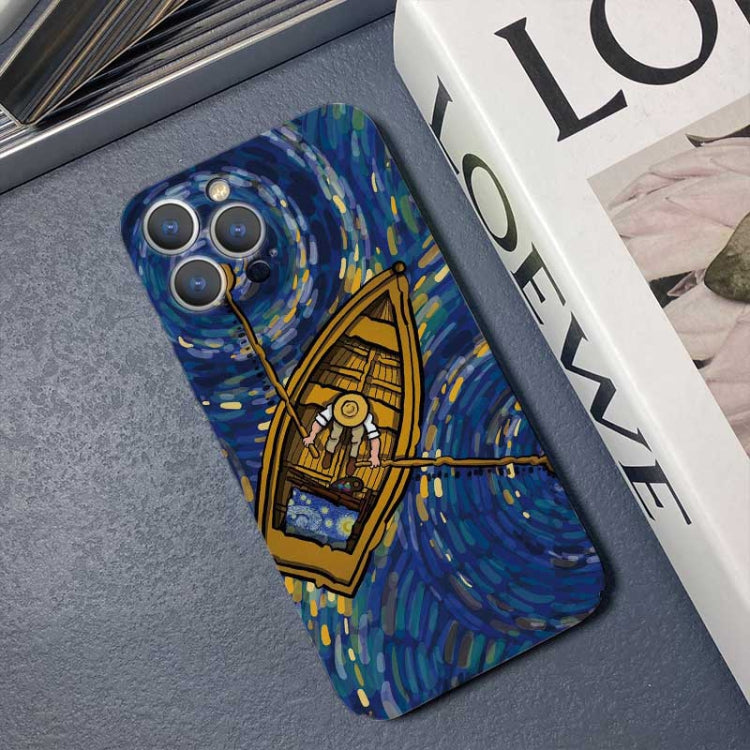 For iPhone 12 Pro Max Precise Hole Oil Painting Pattern PC Phone Case(Boating) - iPhone 12 Pro Max Cases by PMC TechLife | Online Shopping South Africa | PMC TechLife