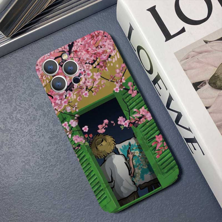 For iPhone X / XS Precise Hole Oil Painting Pattern PC Phone Case(Peach Blossom) - free shipping - PMC TechLife - Order now!