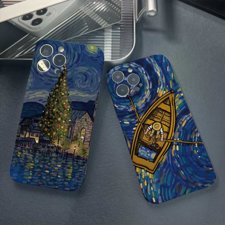 For iPhone XR Precise Hole Oil Painting Pattern PC Phone Case(Boating) - More iPhone Cases by PMC TechLife | Online Shopping South Africa | PMC TechLife