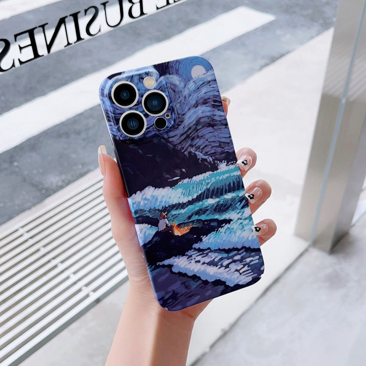 For iPhone 14 Precise Hole Oil Painting Pattern PC Phone Case(Sea Wave) - free shipping - PMC TechLife - Order now!