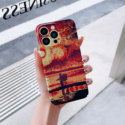 For iPhone 13 mini Precise Hole Oil Painting Pattern PC Phone Case(Sunset) - iPhone 13 mini Cases by PMC Jewellery | Online Shopping South Africa | PMC Jewellery