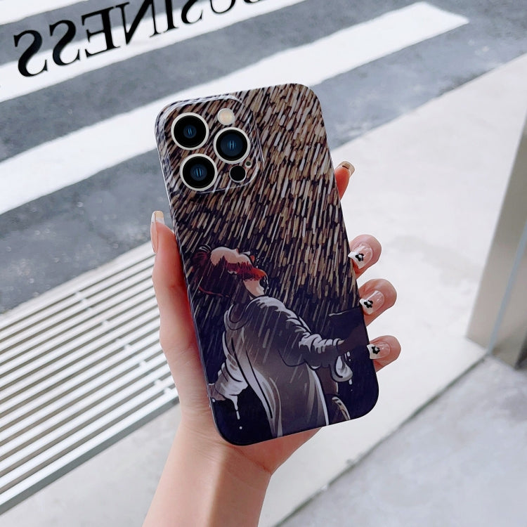 For iPhone 12 Precise Hole Oil Painting Pattern PC Phone Case(Rain) - iPhone 12 / 12 Pro Cases by PMC TechLife | Online Shopping South Africa | PMC TechLife