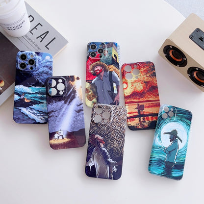 For iPhone 12 Pro Precise Hole Oil Painting Pattern PC Phone Case(Rain) - iPhone 12 / 12 Pro Cases by PMC Jewellery | Online Shopping South Africa | PMC Jewellery