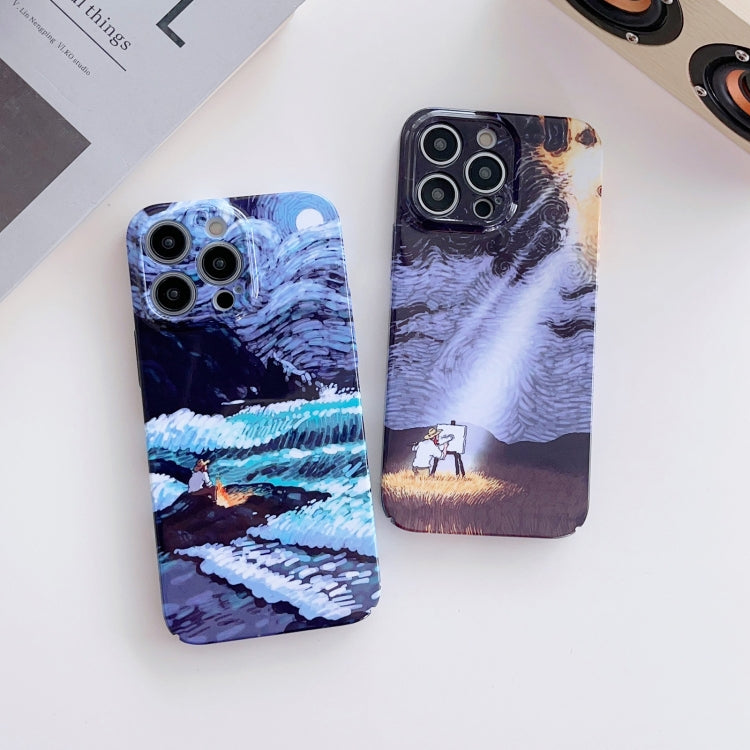 For iPhone 12 Precise Hole Oil Painting Pattern PC Phone Case(Sea Wave) - iPhone 12 / 12 Pro Cases by PMC TechLife | Online Shopping South Africa | PMC TechLife