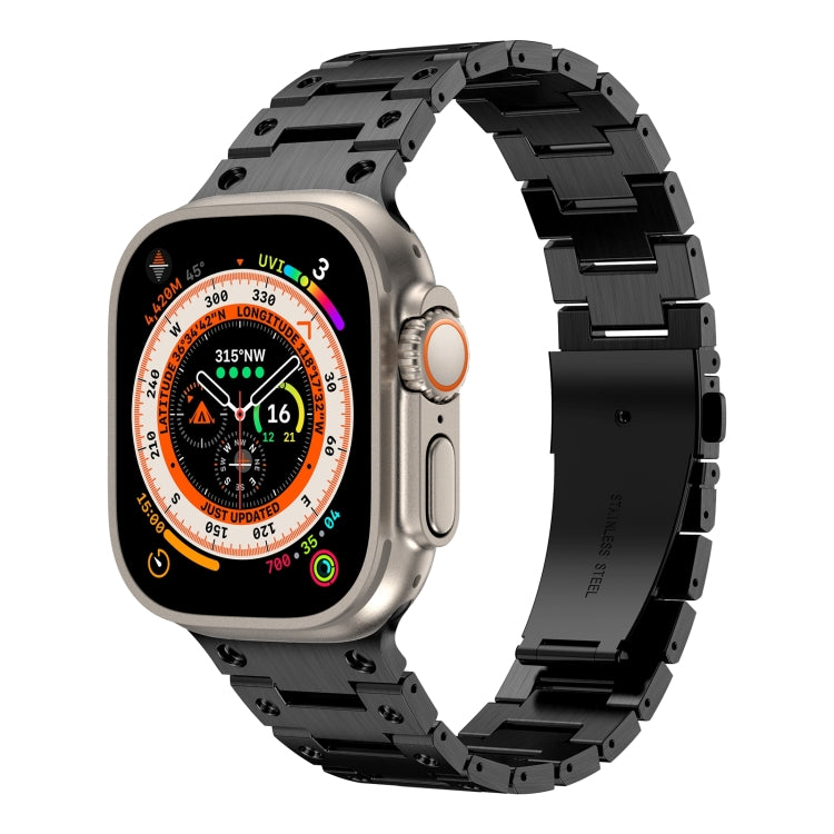 Double Rows Metal Watch Band For Apple Watch 9 45mm(Black) - Watch Bands by PMC TechLife | Online Shopping South Africa | PMC TechLife